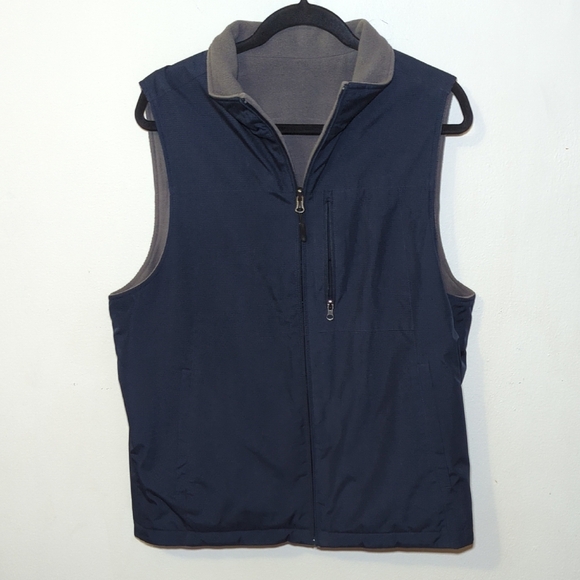 Izod Reversible Fleece Logo Vest w/ Zipper Pocket Blue Gray Men's Size S - Picture 1 of 7